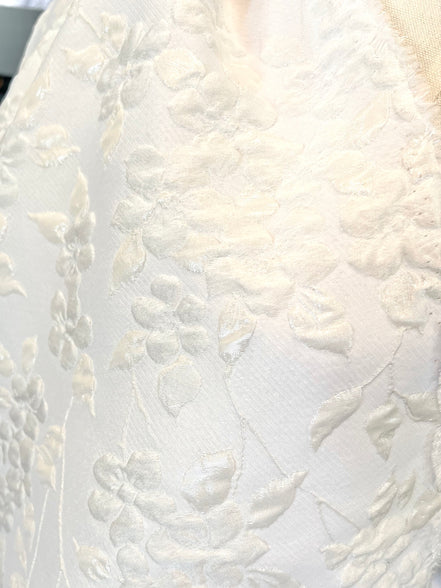White Floral Silk Blend European Cloque Jacquard- 52” (1732)