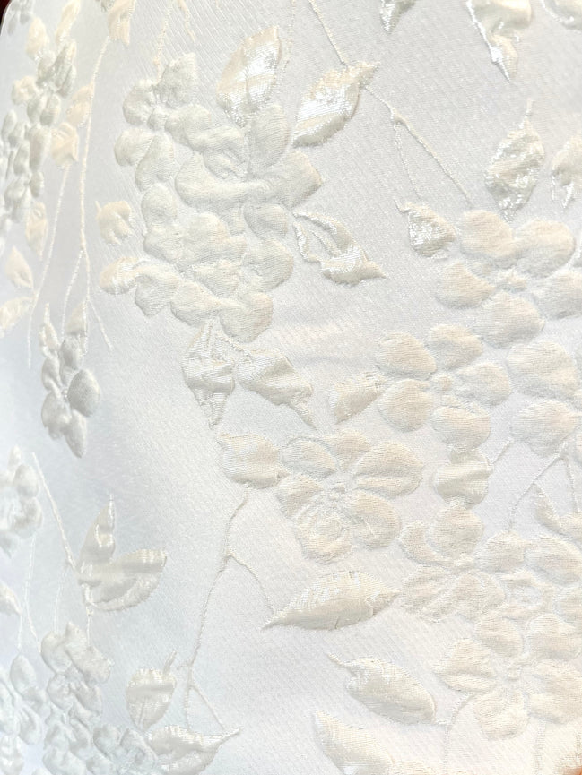 White Floral Silk Blend European Cloque Jacquard- 52” (1732)