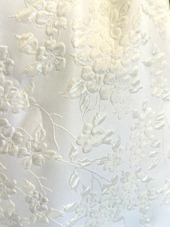 White Floral Silk Blend European Cloque Jacquard- 52” (1732)