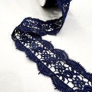 Flowers in the Center- Navy Blue Guipure Entre Deux- Lace Trim 4221