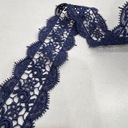 Flowers in the Center- Navy Blue Guipure Entre Deux- Lace Trim 4221