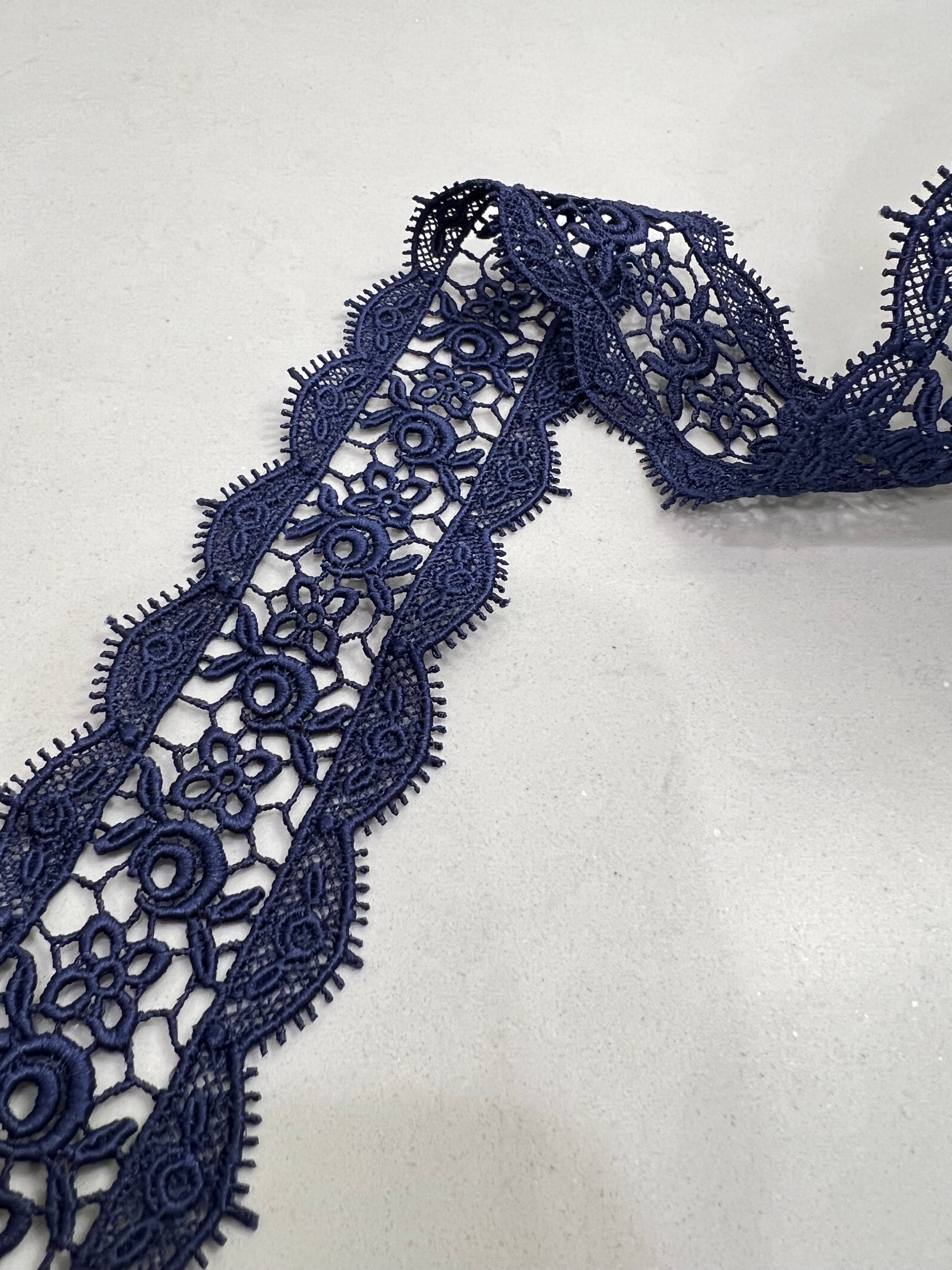 Flowers in the Center- Navy Blue Guipure Entre Deux- Lace Trim 4221