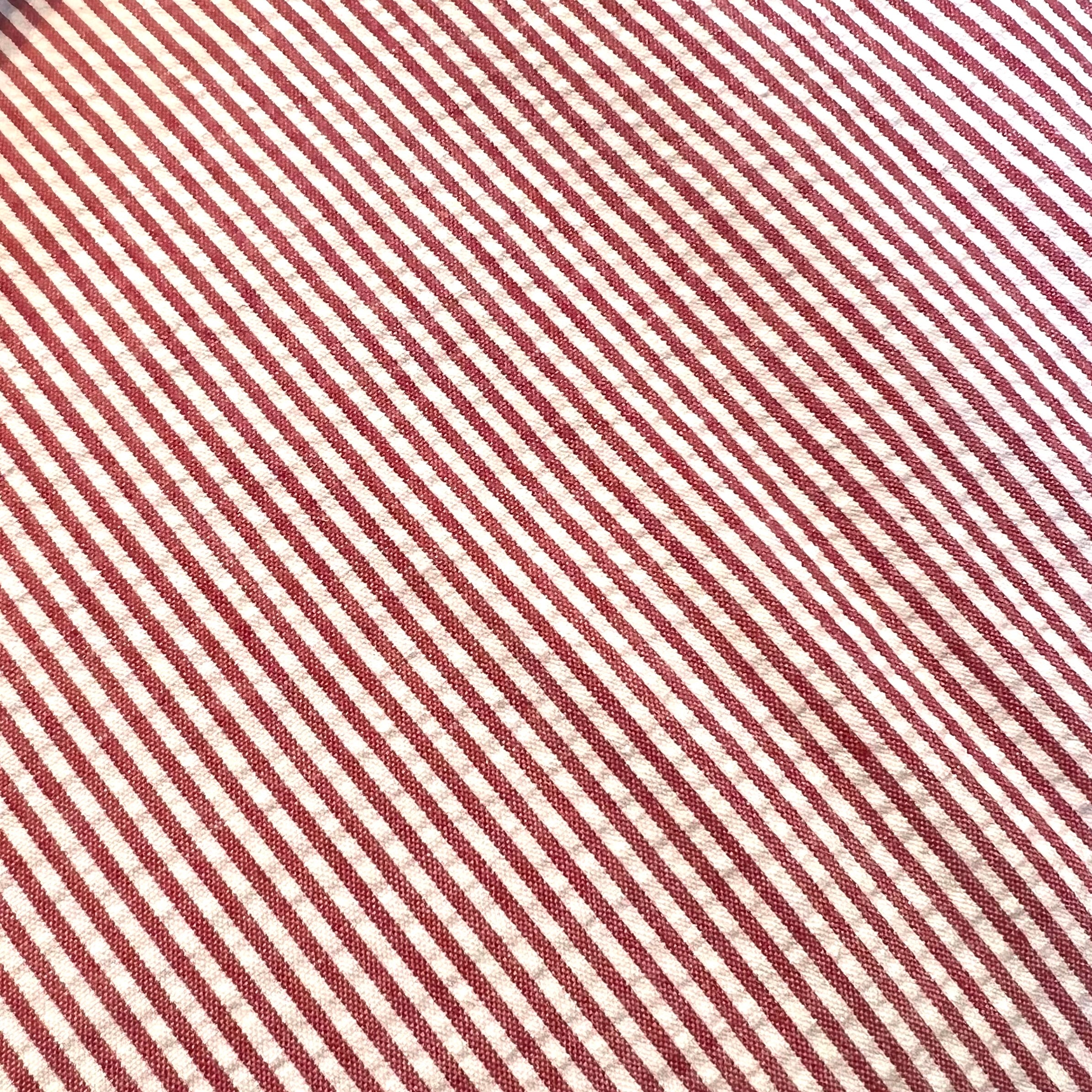 Crimson and White Seersucker Stripe- 57” Wide- Cotton Poly Blend
