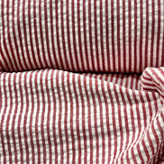 Crimson and White Seersucker Stripe- 57” Wide- Cotton Poly Blend