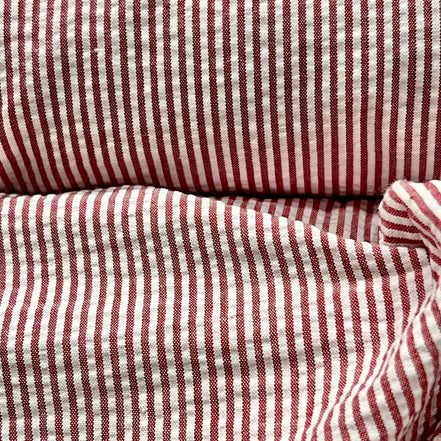 Crimson and White Seersucker Stripe- 57” Wide- Cotton Poly Blend