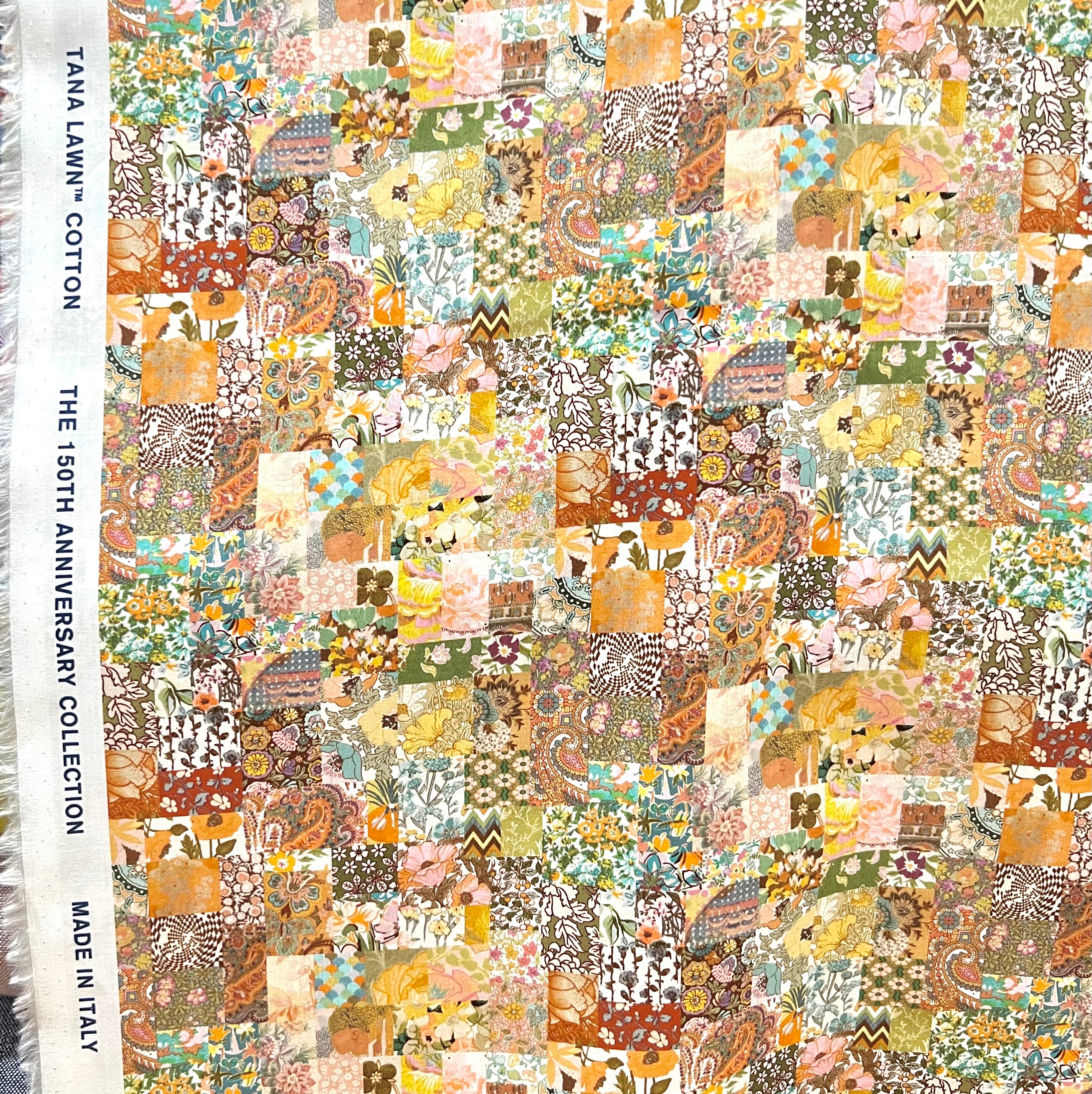 Liberty London- Archive Patchwork Tana Lawn Cotton- Blue, Yellow, Green, Orange- Pink