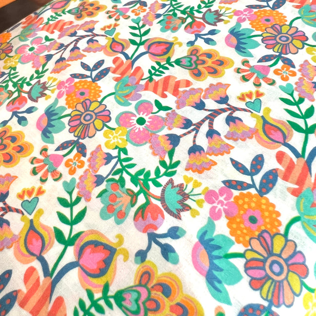 Liberty London- Phoebe Amelia Tana Lawn Cotton- Orange, Green, Pink, Teal, Yellow on White