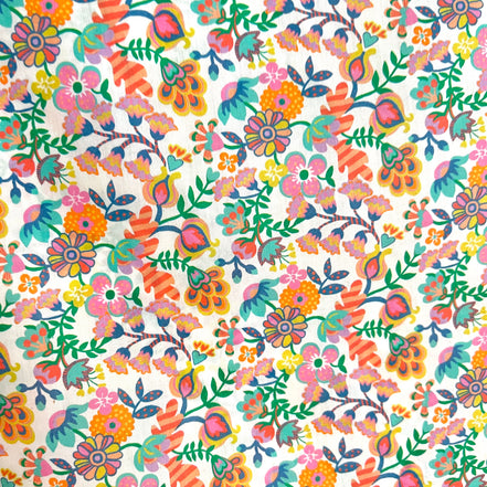 Liberty London- Phoebe Amelia Tana Lawn Cotton- Orange, Green, Pink, Teal, Yellow on White