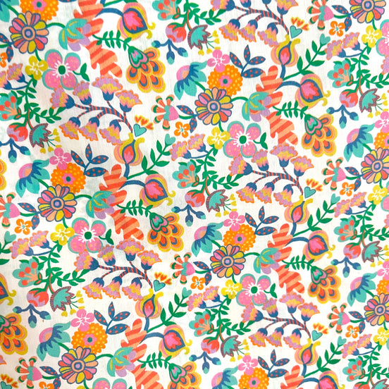 Liberty London- Phoebe Amelia Tana Lawn Cotton- Orange, Green, Pink, Teal, Yellow on White