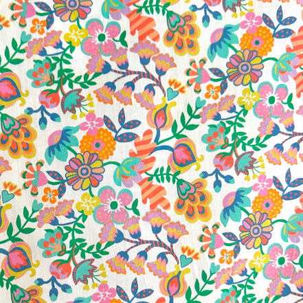 Liberty London- Phoebe Amelia Tana Lawn Cotton- Orange, Green, Pink, Teal, Yellow on White
