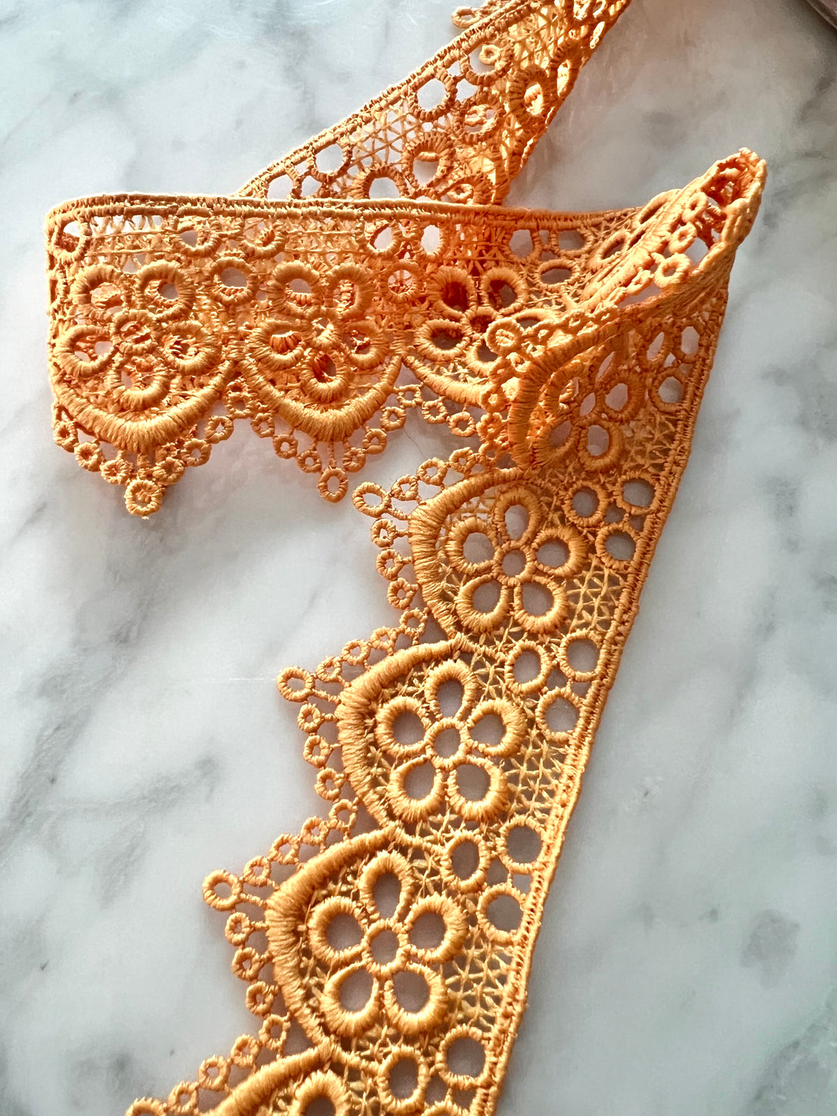 Dark Yellow (Like Saffron) Floral Guipure- Lace Trim 4217- 1.65