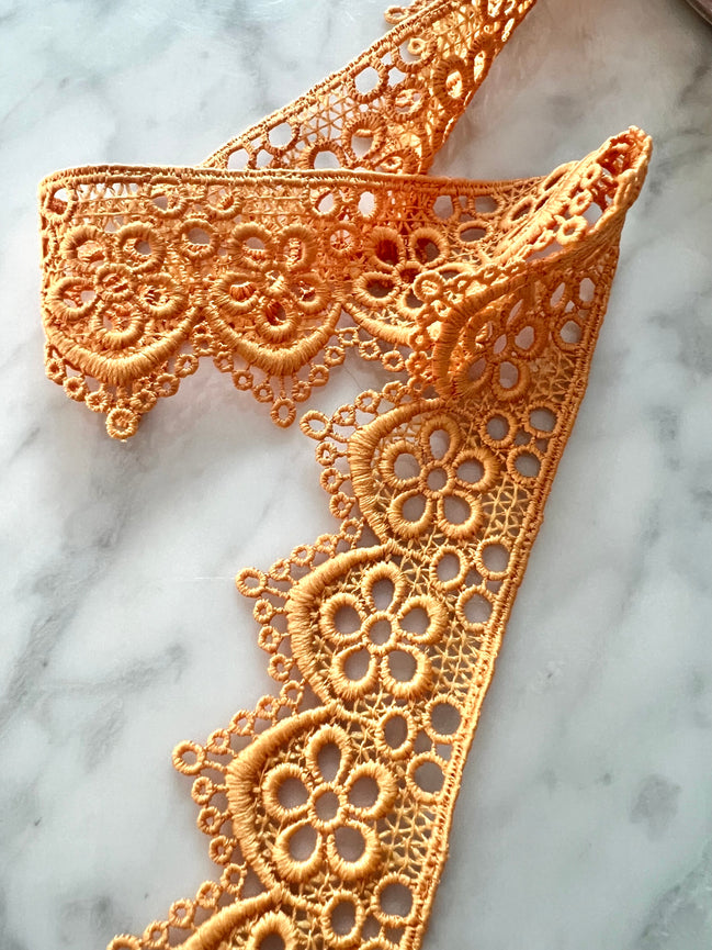 Dark Yellow (Like Saffron) Floral Guipure- Lace Trim 4217- 1.65"