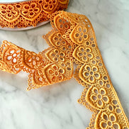 Dark Yellow (Like Saffron) Floral Guipure- Lace Trim 4217- 1.65