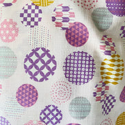 Purple, Yellow, White on Pink- “Light Japanese Style”- Cosmo- 51108-1C- 44” Cotton Dobby