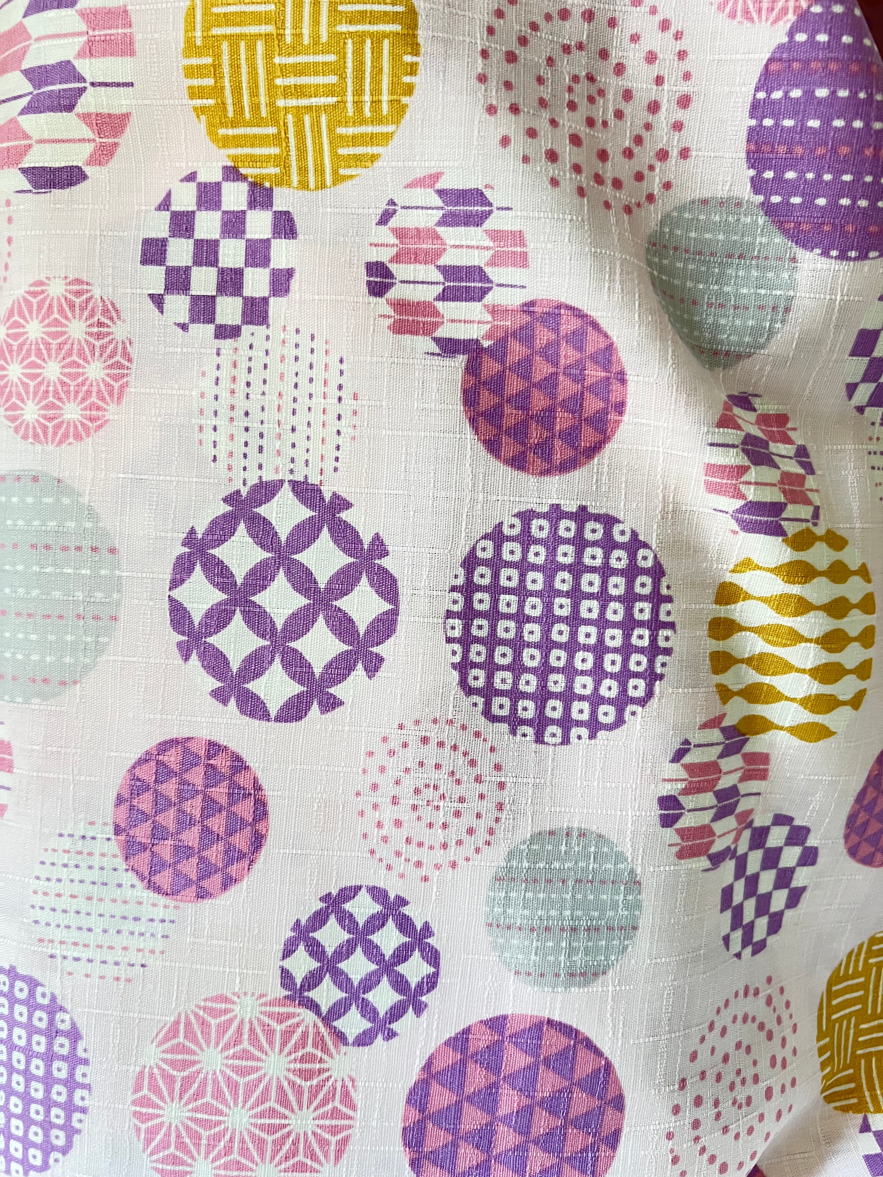 Purple, Yellow, White on Pink- “Light Japanese Style”- Cosmo- 51108-1C- 44” Cotton Dobby