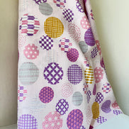Purple, Yellow, White on Pink- “Light Japanese Style”- Cosmo- 51108-1C- 44” Cotton Dobby