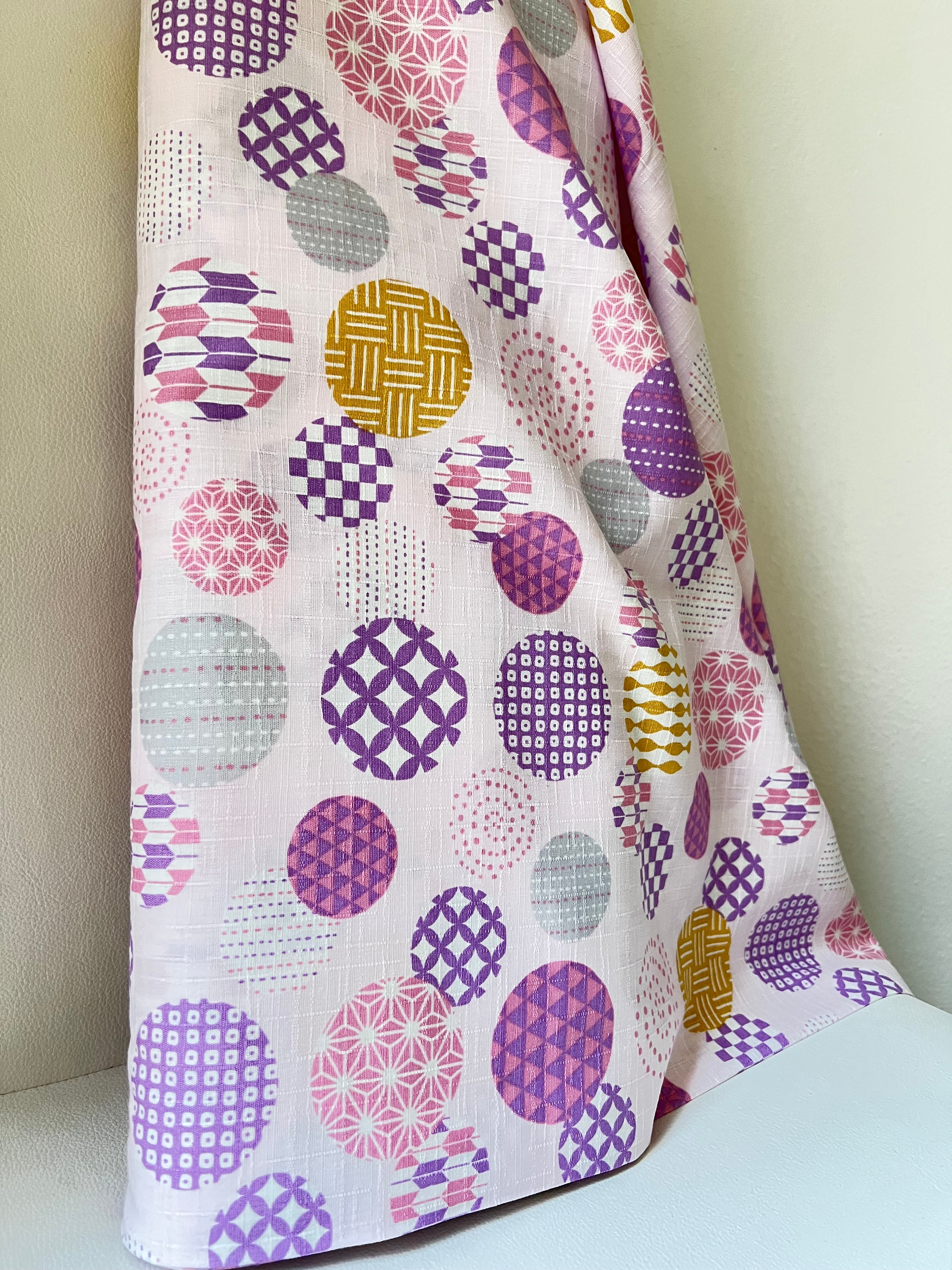 Purple, Yellow, White on Pink- “Light Japanese Style”- Cosmo- 51108-1C- 44” Cotton Dobby