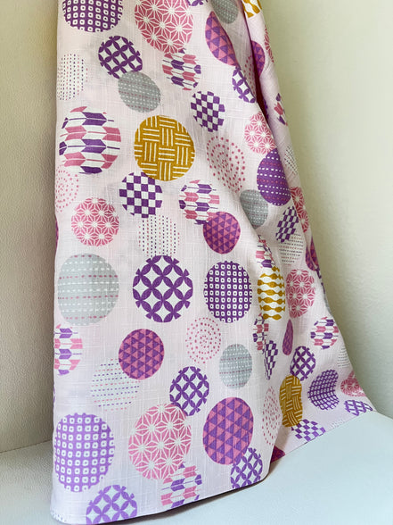 Purple, Yellow, White on Pink- “Light Japanese Style”- Cosmo- 51108-1C- 44” Cotton Dobby