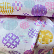 Purple, Yellow, White on Pink- “Light Japanese Style”- Cosmo- 51108-1C- 44” Cotton Dobby