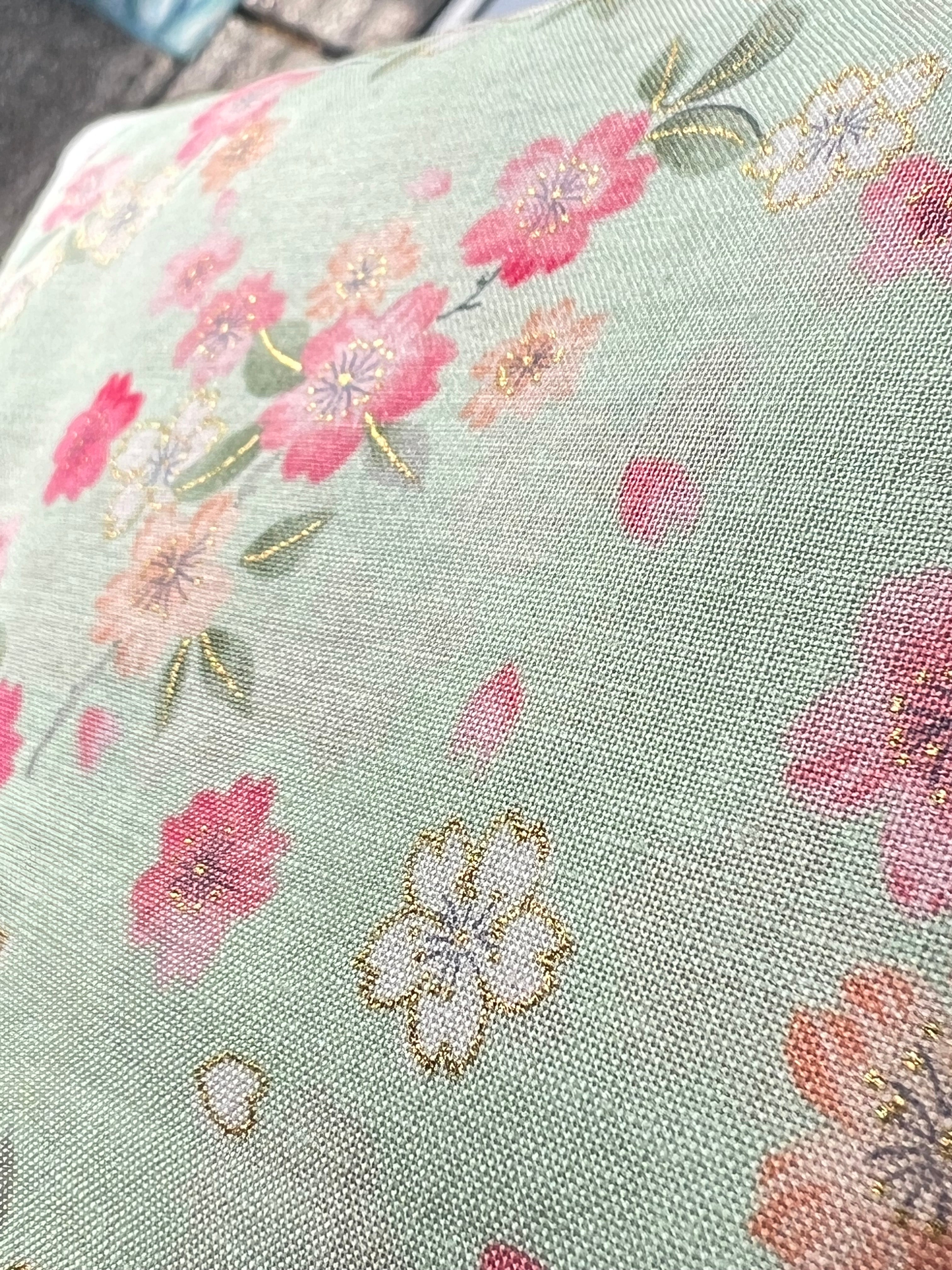 Kokka Japanese Sakura- 100% Cotton- 43” Wide- Subtle Metallic- Hot Pink, Mint