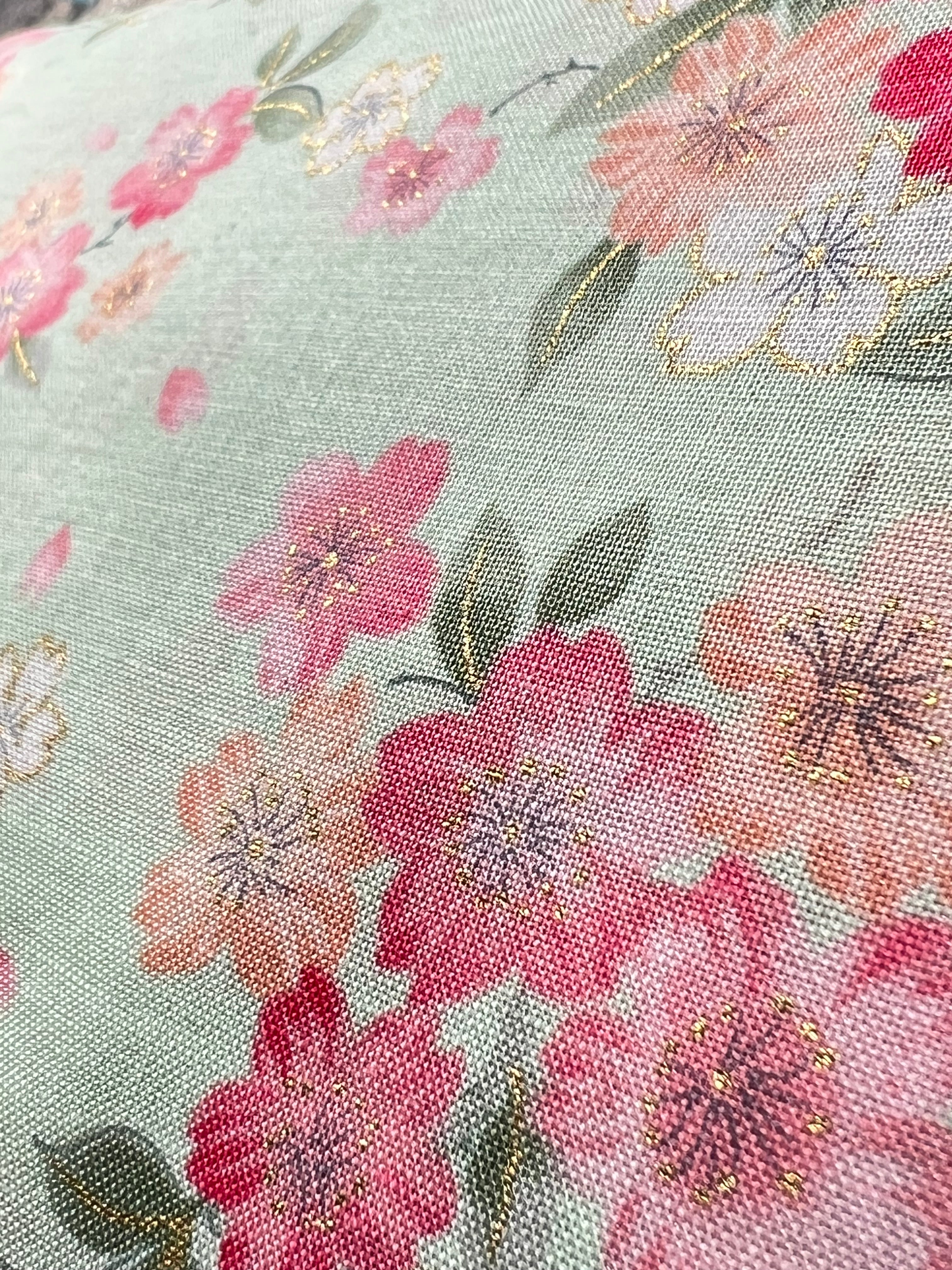 Kokka Japanese Sakura- 100% Cotton- 43” Wide- Subtle Metallic- Hot Pink, Mint