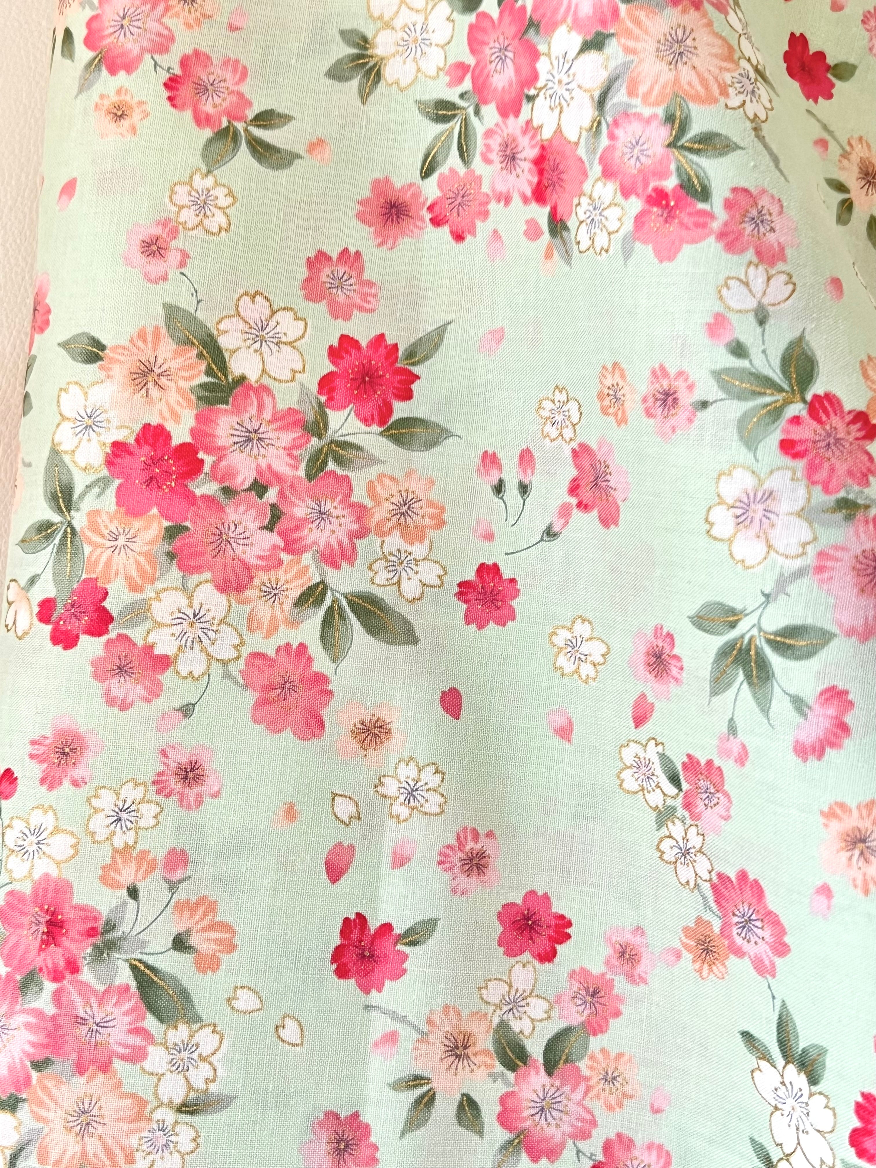 Kokka Japanese Sakura- 100% Cotton- 43” Wide- Subtle Metallic- Hot Pink, Mint