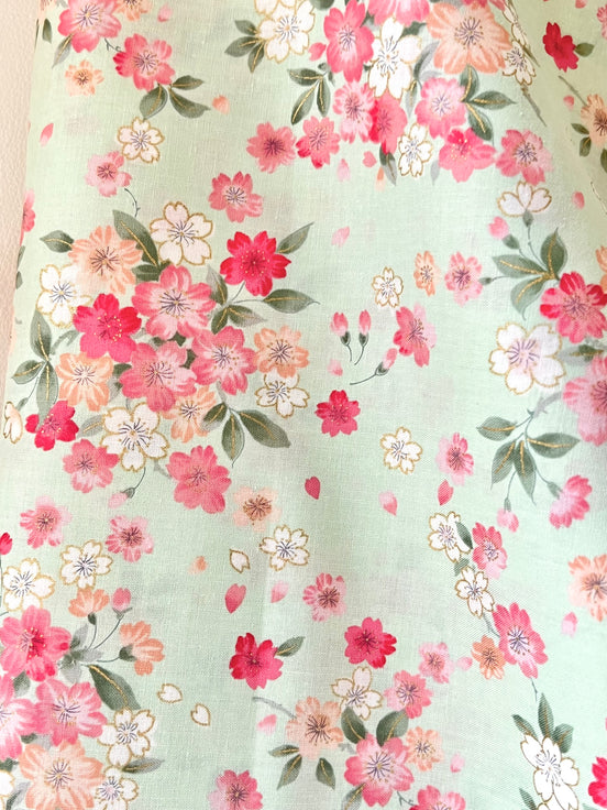 Kokka Japanese Sakura- 100% Cotton- 43” Wide- Subtle Metallic- Hot Pink, Mint