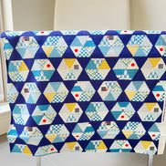 Blue, Yellow, White, Red on Navy- “Light Japanese Style”- Cosmo- 51108-2E- 44” Cotton Dobby