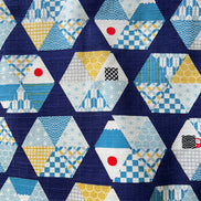 Blue, Yellow, White, Red on Navy- “Light Japanese Style”- Cosmo- 51108-2E- 44” Cotton Dobby