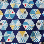 Blue, Yellow, White, Red on Navy- “Light Japanese Style”- Cosmo- 51108-2E- 44” Cotton Dobby