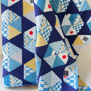 Blue, Yellow, White, Red on Navy- “Light Japanese Style”- Cosmo- 51108-2E- 44” Cotton Dobby