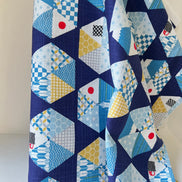 Blue, Yellow, White, Red on Navy- “Light Japanese Style”- Cosmo- 51108-2E- 44” Cotton Dobby