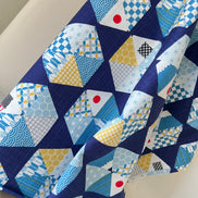 Blue, Yellow, White, Red on Navy- “Light Japanese Style”- Cosmo- 51108-2E- 44” Cotton Dobby