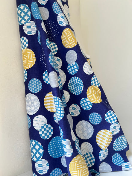 Gray, Yellow, White on Navy- “Light Japanese Style”- Cosmo- 51108-1E- 44” Cotton Dobby