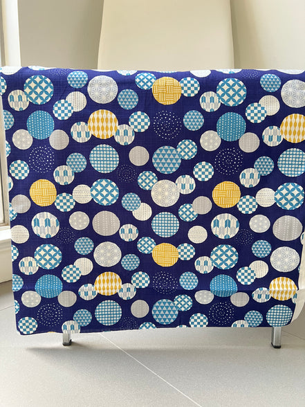 Gray, Yellow, White on Navy- “Light Japanese Style”- Cosmo- 51108-1E- 44” Cotton Dobby