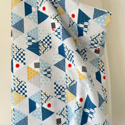 Blue, Yellow, White, Red on Pale Gray- “Light Japanese Style”- Cosmo- 51108-2C- 44” Cotton Dobby
