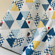 Blue, Yellow, White, Red on Pale Gray- “Light Japanese Style”- Cosmo- 51108-2C- 44” Cotton Dobby