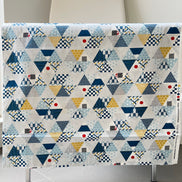 Blue, Yellow, White, Red on Pale Gray- “Light Japanese Style”- Cosmo- 51108-2C- 44” Cotton Dobby