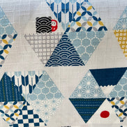 Blue, Yellow, White, Red on Pale Gray- “Light Japanese Style”- Cosmo- 51108-2C- 44” Cotton Dobby