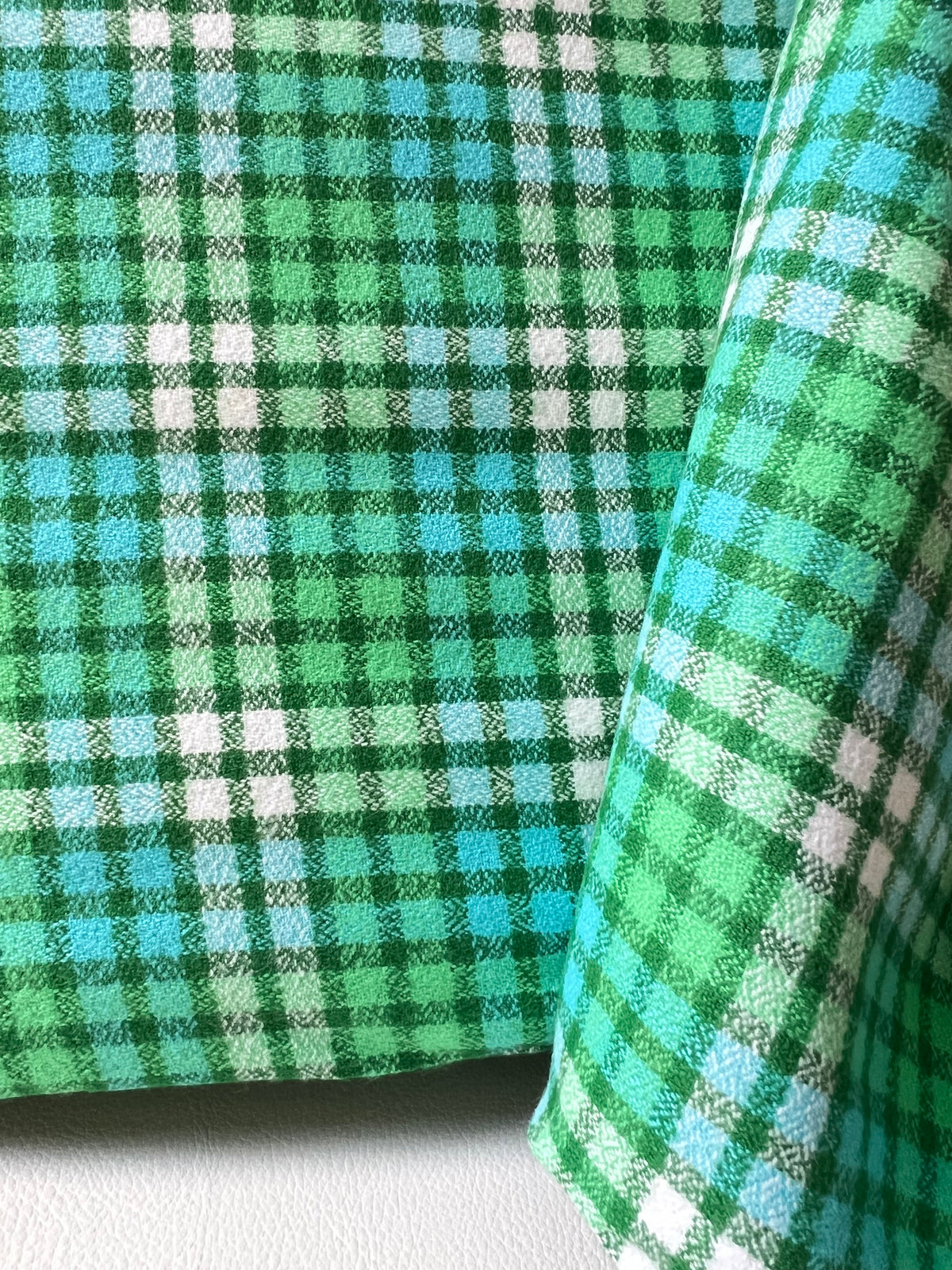 Mammoth Junior Flannel- “Grass”- Green, Turquoise, White- Cotton- 44” Wide