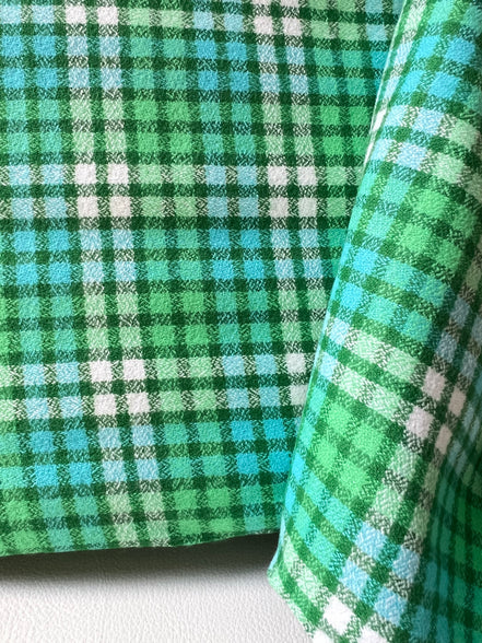 Mammoth Junior Flannel- “Grass”- Green, Turquoise, White- Cotton- 44” Wide