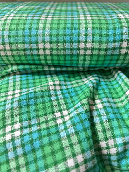 Mammoth Junior Flannel- “Grass”- Green, Turquoise, White- Cotton- 44” Wide