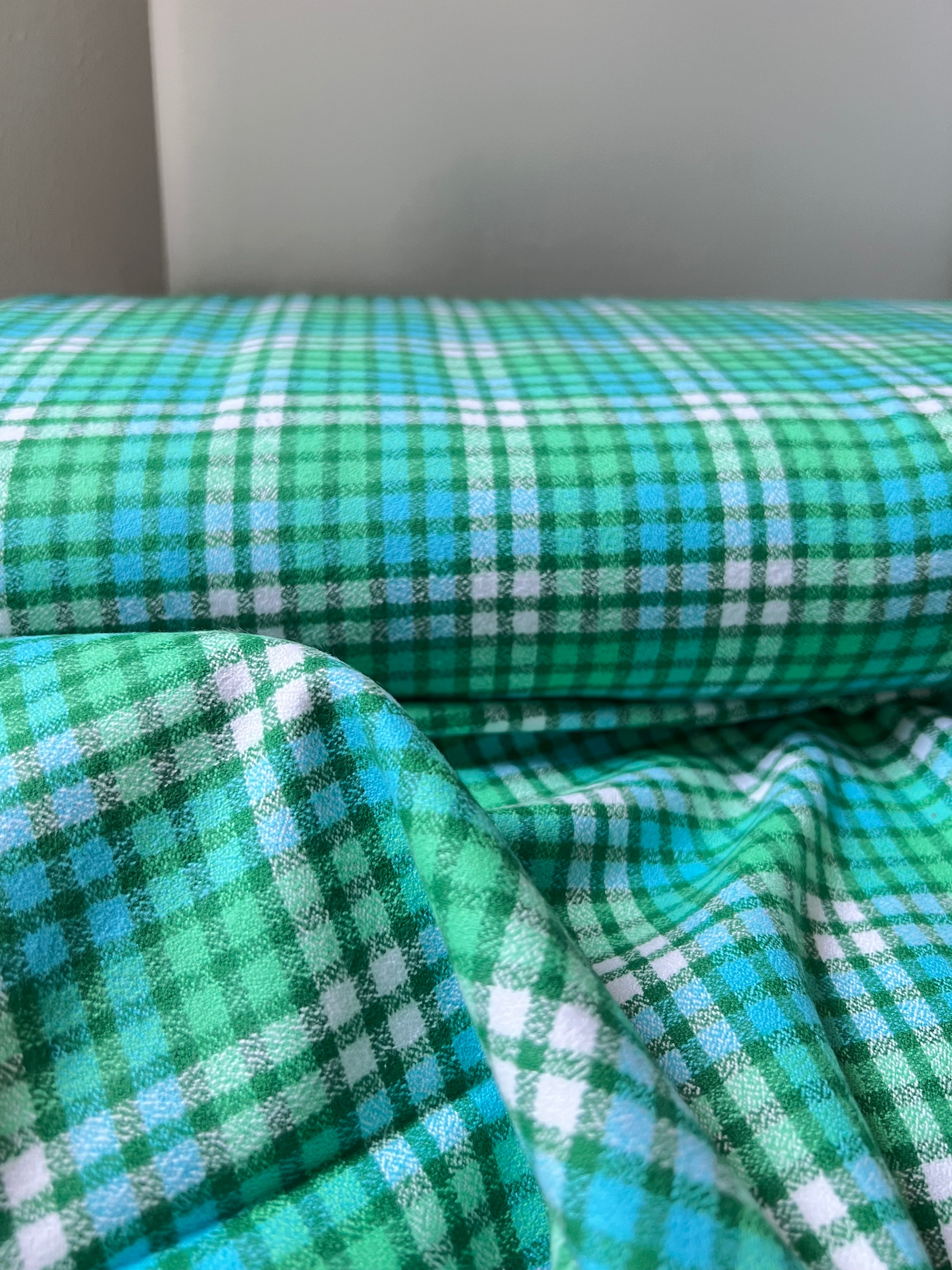 Mammoth Junior Flannel- “Grass”- Green, Turquoise, White- Cotton- 44” Wide