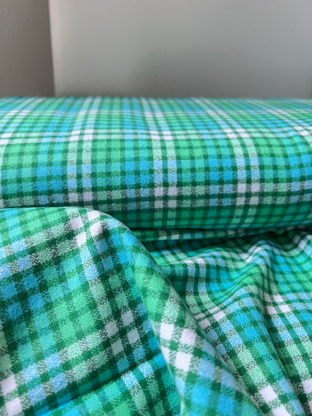 Mammoth Junior Flannel- “Grass”- Green, Turquoise, White- Cotton- 44” Wide