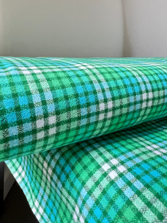 Mammoth Junior Flannel- “Grass”- Green, Turquoise, White- Cotton- 44” Wide