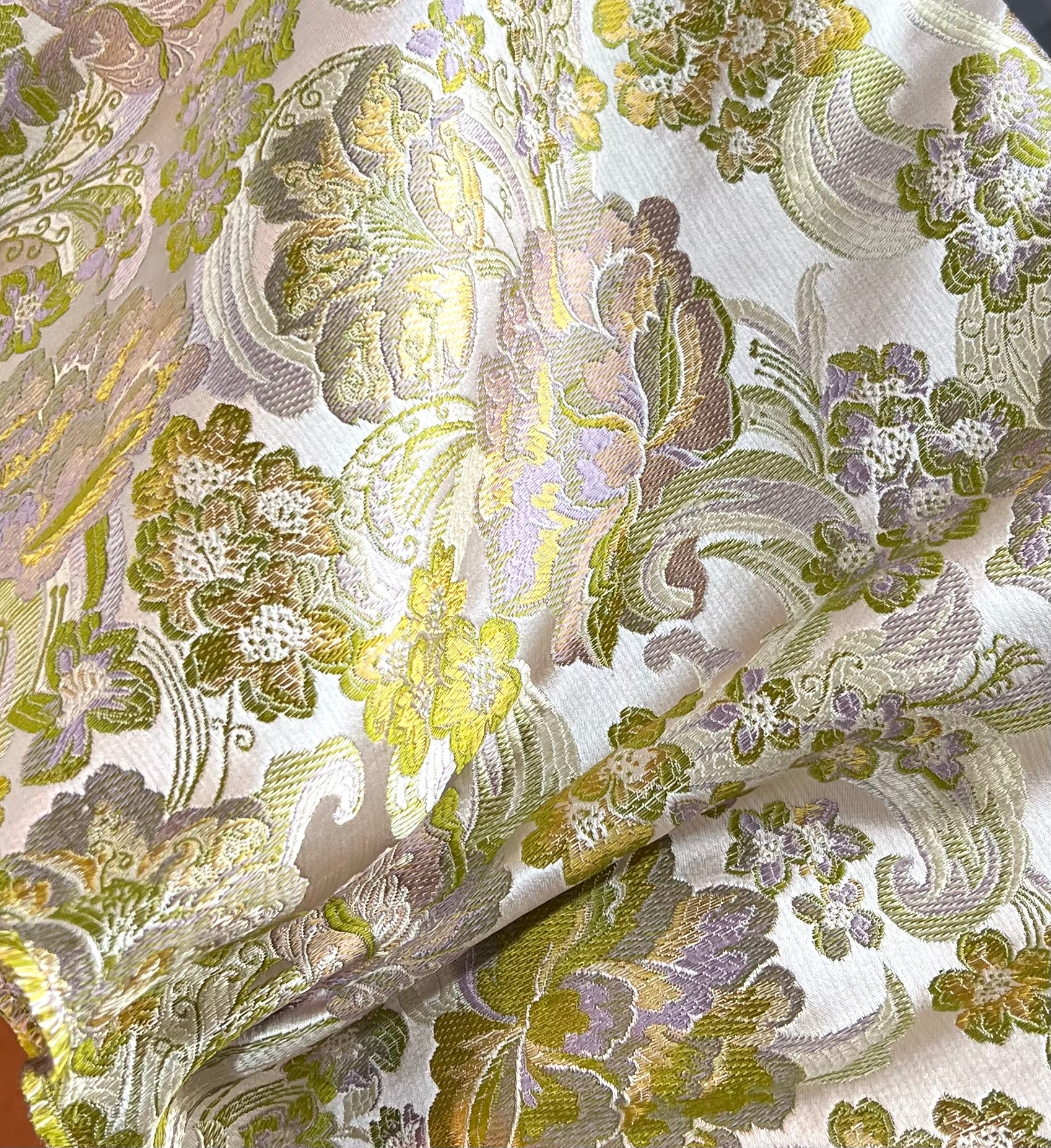 Yellow, Olive Floral Brocade- 56