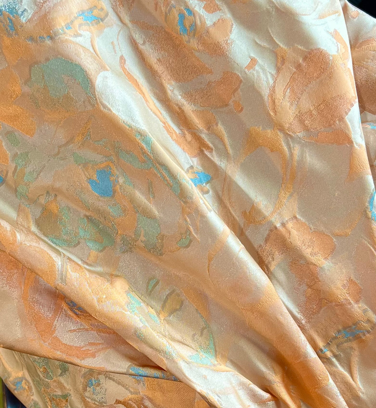 Peach, Aqua Blue Silk Blend Jacquard- 55