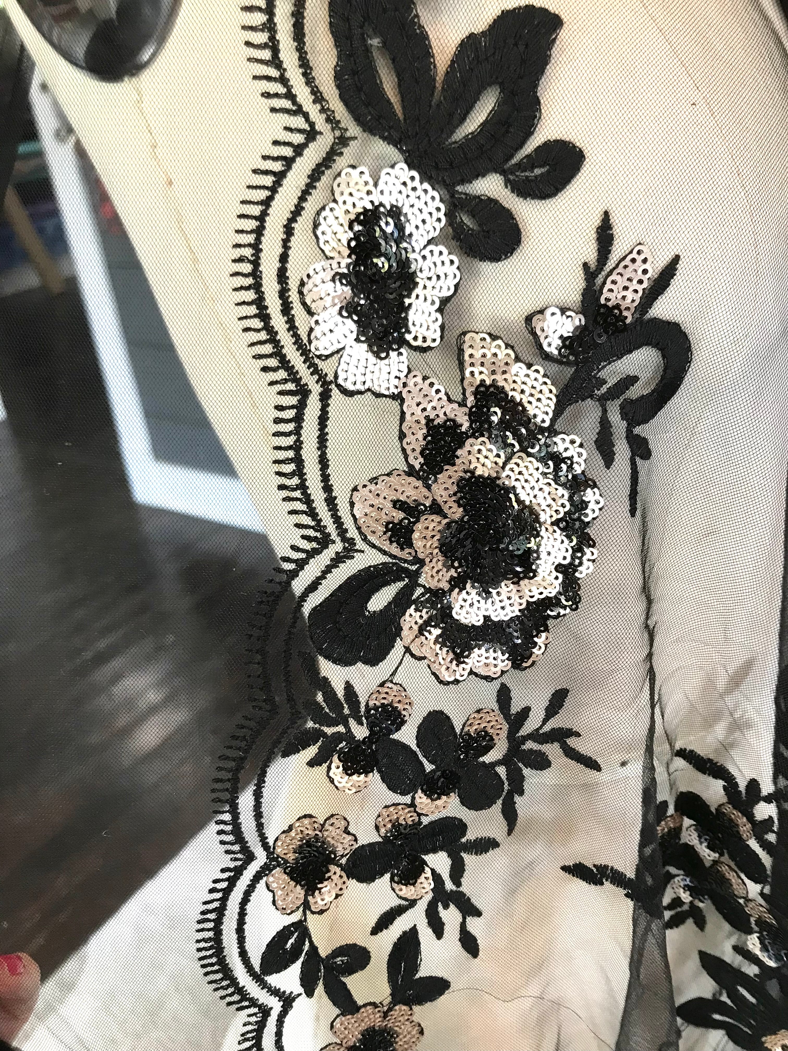 Black Embroidery, Gold & Black Sequins on Black Tulle- 49