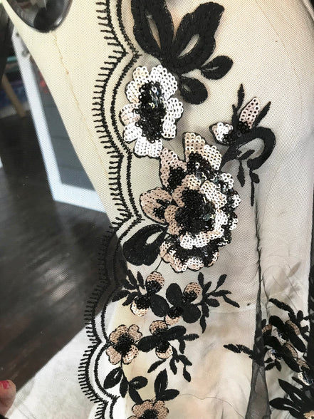 Black Embroidery, Gold & Black Sequins on Black Tulle- 49" (122)
