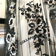 Black Embroidery, Gold & Black Sequins on Black Tulle- 49